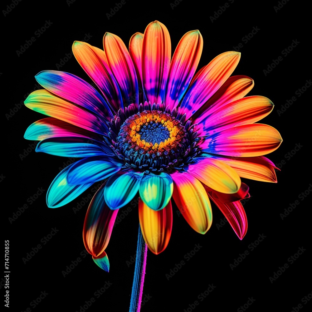 Generative AI Daisy single Flower neon Color illustration photo