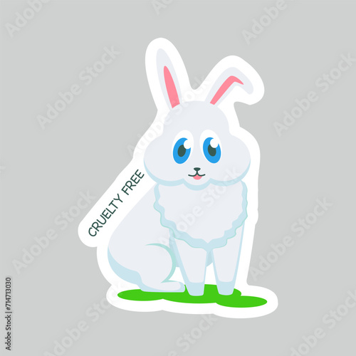 Cruelty free - vector sticker with bunny symbol, not animals tested, conservation of flora and fauna.