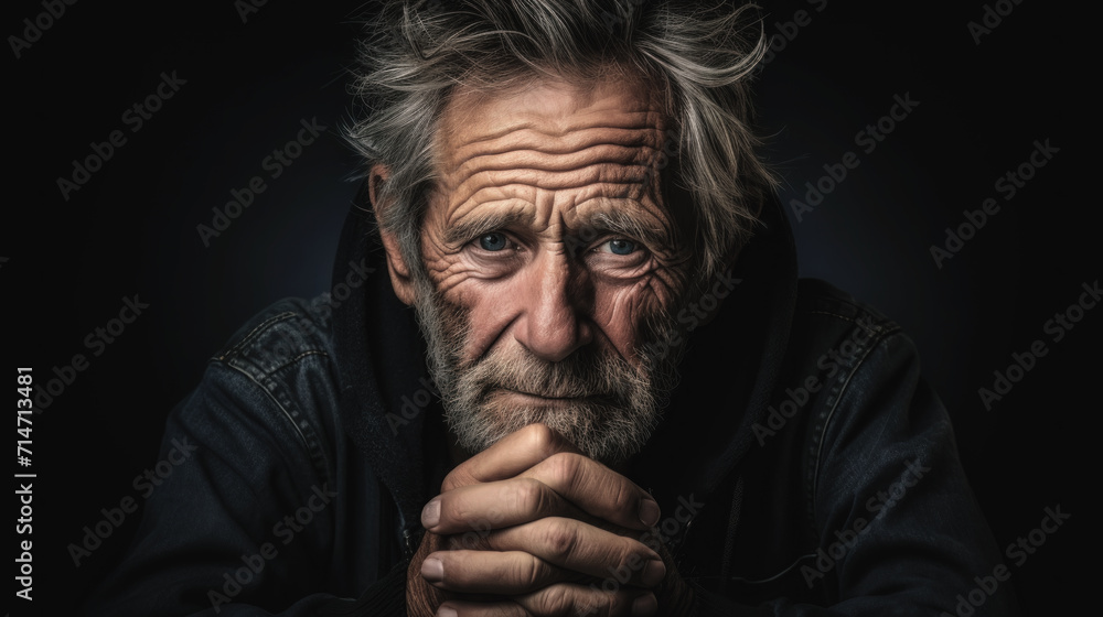 Obraz premium Portrait of elderly man with mental health problems.. Generative AI.