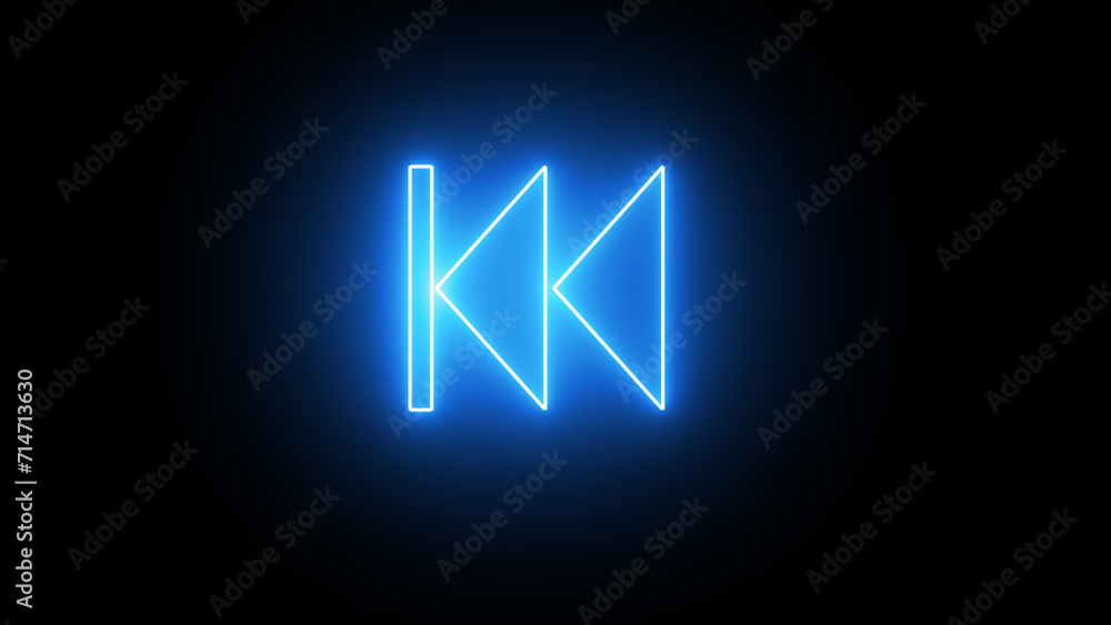 Linear neon animation of blue rewind button on black background. Motion graphic. Linear neon animation of blue rewind button on black background. Motion graphic.