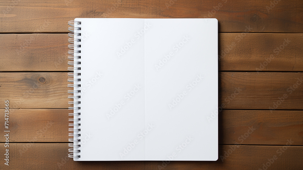 white spiral notebook on wooden office desk look white spiral notebook on wooden office desk look