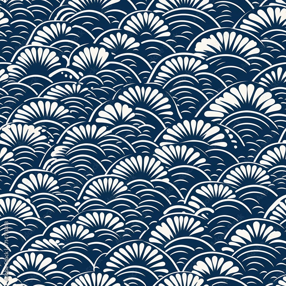 Japanese style nature inspired seamless pattern blue and white color theme Japanese style nature inspired seamless pattern blue and white color theme