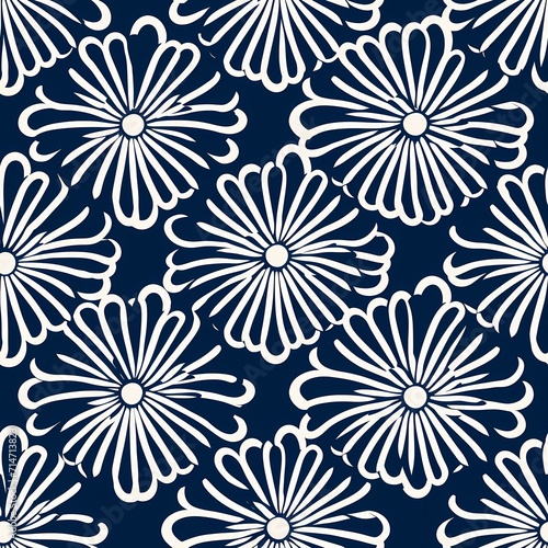 Japanese style nature inspired seamless pattern blue and white color theme