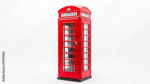 british red telephone box isolated in white background photo