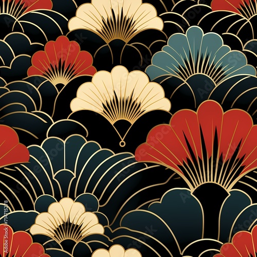 Colorful luxury Japanese style traditional pattern with dark color