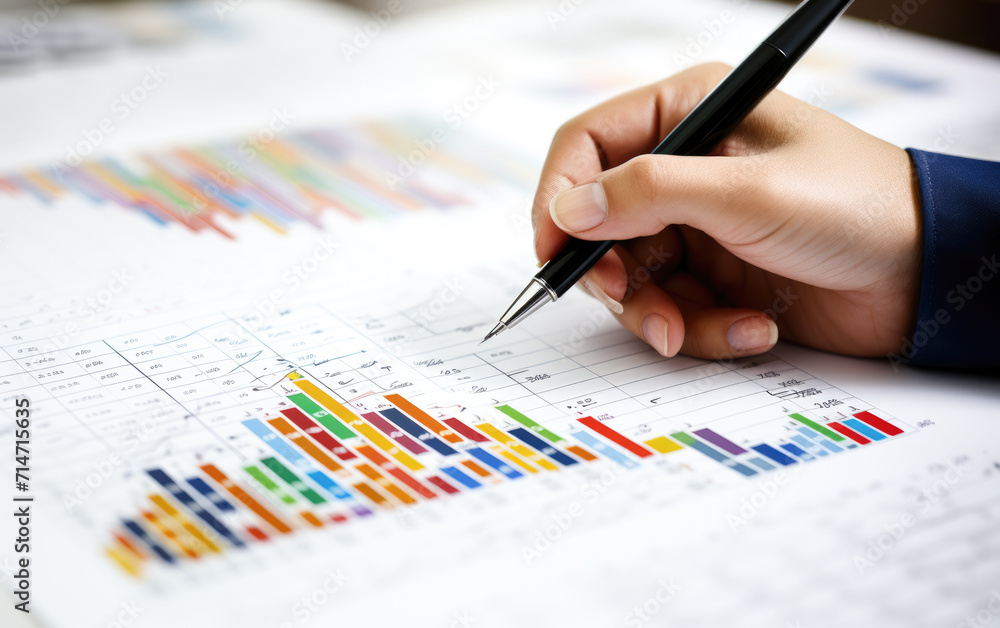 Businessman analyzing investment charts with a pen. Close-up of male hand. Businessman analyzing investment charts with a pen. Close-up of male hand.