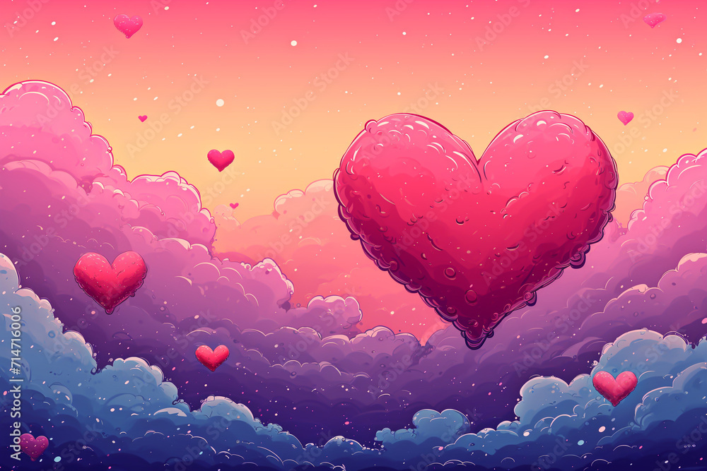 A heart-shaped balloon with cloud Vector Background, Valentine Background, Space for Text or Image - Generative AI