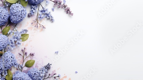 empty light spring background with delicate purple sulfur flowers. Copy space photo