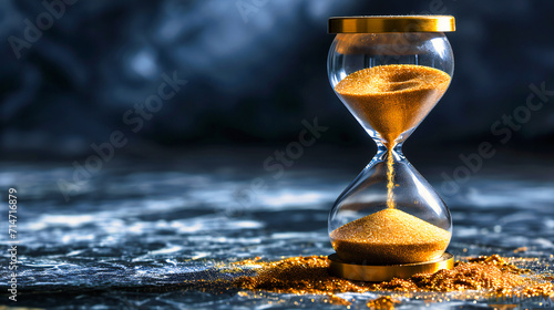 Vintage hourglass with flowing sand symbolizing time, urgency, and deadline pressure. © Taslima