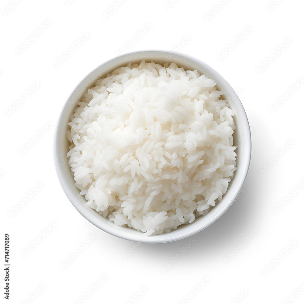 Bowl of cooked rice isolated on transparent background cutout, top view with PNG. Bowl of cooked rice isolated on transparent background cutout, top view with PNG.