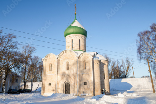 Medieval Transfiguration Cathedral on a sunny January day. Pereslavl-Zalessky. Golden ring of Russia photo