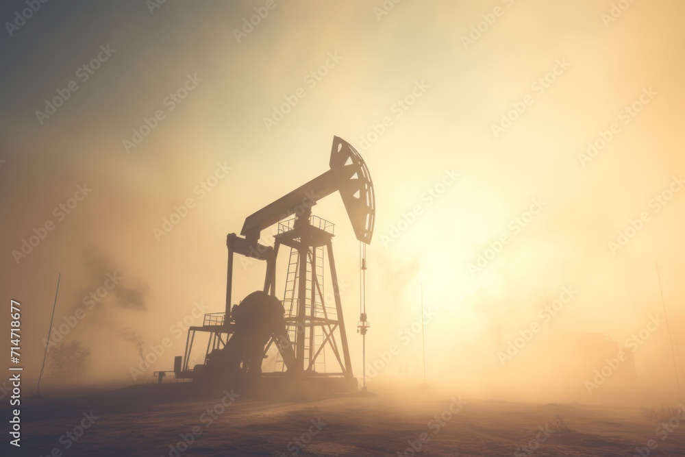 Pumpjack in oil field drilling to extract oil and natural gas out from ground.