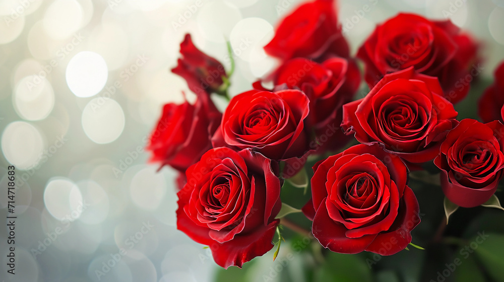 Obraz premium Close-up of Red Roses Bouquet with Bokeh Background