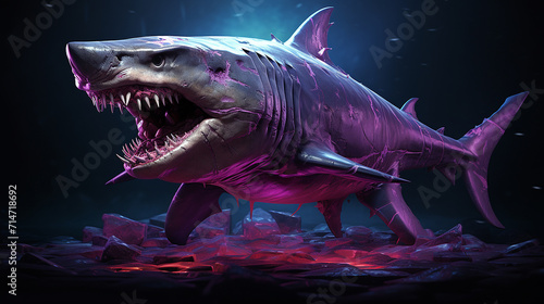 Painting of a shark with sea ocean swimming generative ai © Sikha