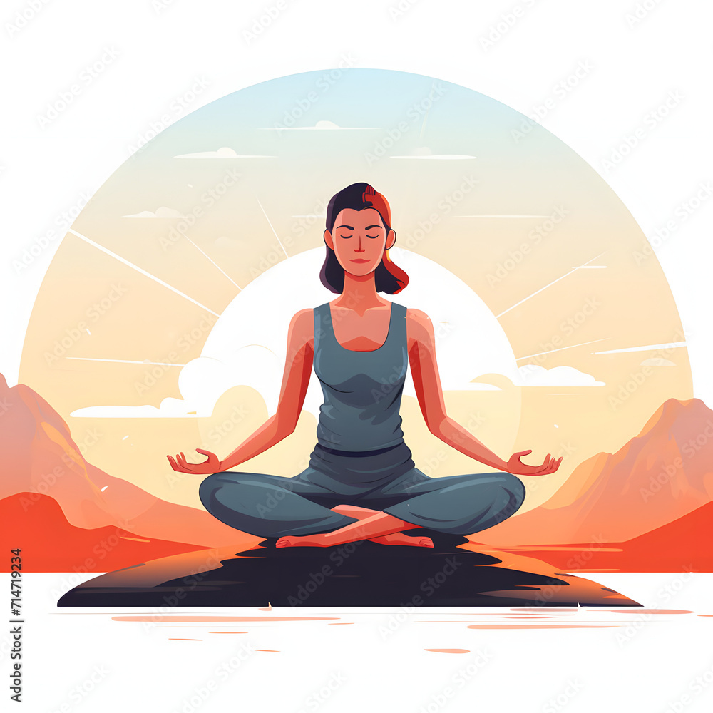 Morning routine: person practicing meditation or yoga isolated on white background, detailed, png
