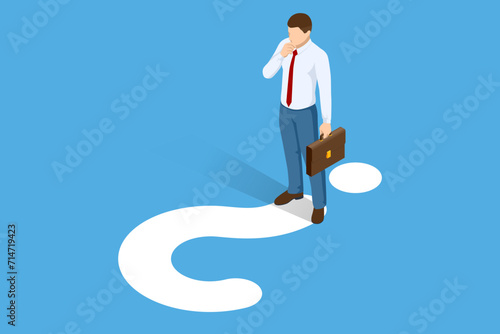 Isometric Question Marks, Message box with question, Chatbot technology, AI chat bot based on artificial intelligence. Man Ask Questions and receive Answers.
