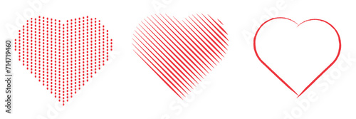 red heart shape icons set . love symbol on transparent background. pattern and brush drawn shape vector