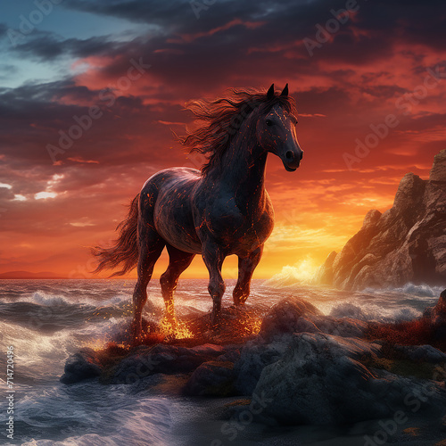 A horse is standing by the sea ai generative photo photo