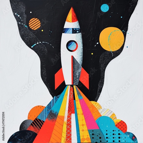 Obraz na płótnie Rocket Growth: Dynamic Patterns in Black and White Outline w salonie