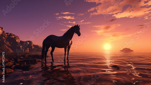 A horse is standing by the sea ai generative photo © Sikha