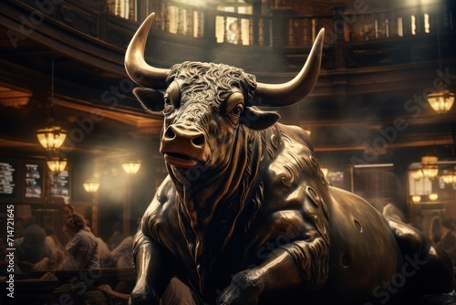 A charging powerful bull. Finance and investment bull market concept. © Joyce