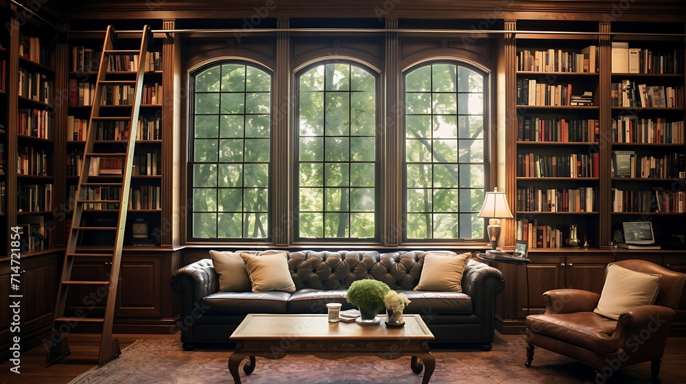 built-in bookshelves for a library-like atmosphere.
