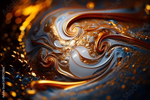 Abstract background with gold, blue, white and orange paintv