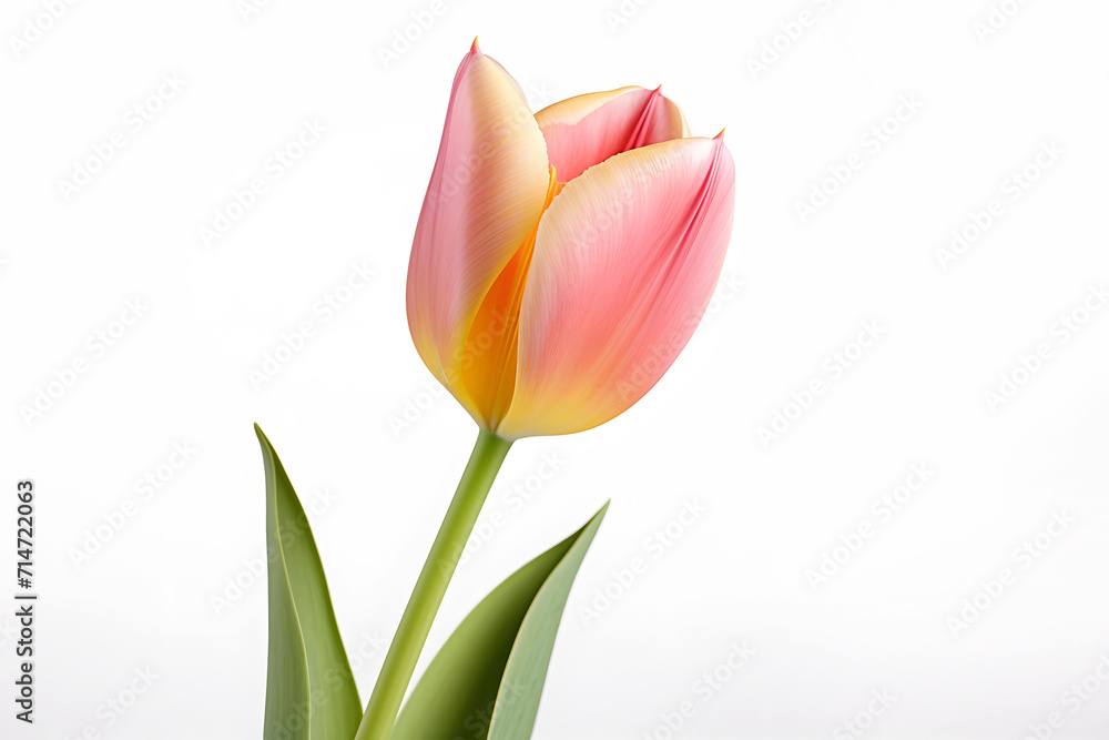 Flower head of single pink and orange tulip on white background Flower head of single pink and orange tulip on white background