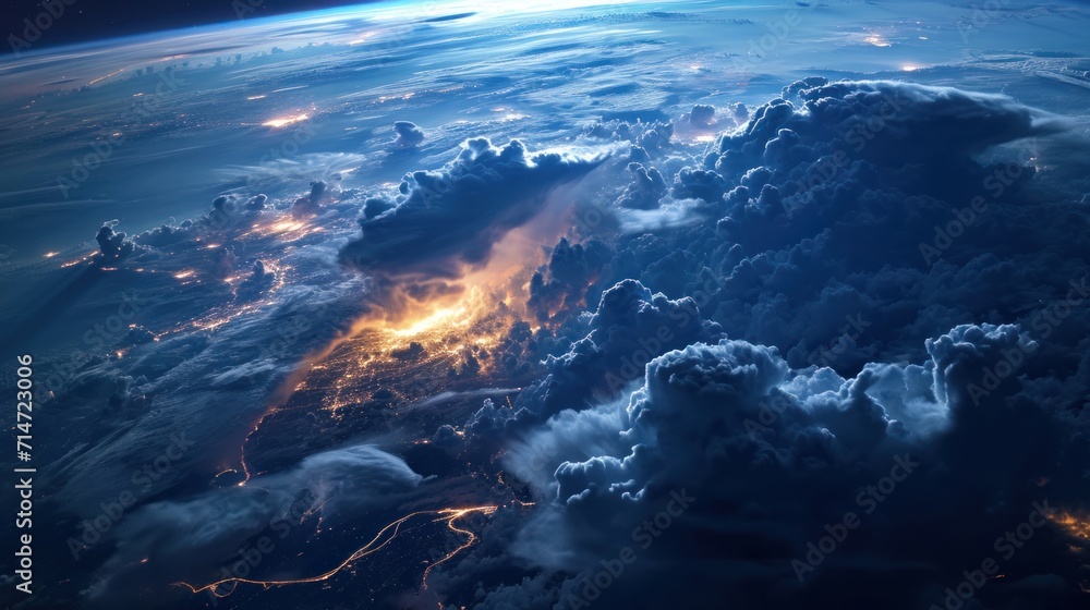 Fototapeta premium Aerial view of lightning strike in cloud.