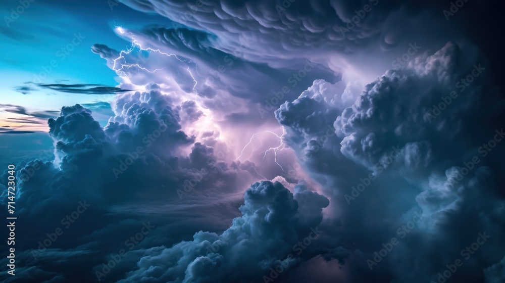 Naklejka premium Aerial view of lightning strike in cloud.