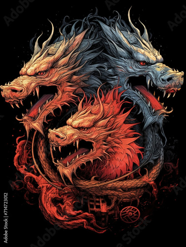 Illustration of dragon side view full body