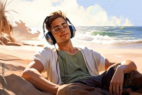 Portrait of a handsome young man enjoying listening to music37