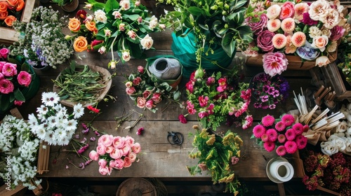 Florist workplace: flowers and accessories    