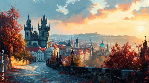 Print op canvas Artistic illustration of Prague city. Czech Republic in Europe.