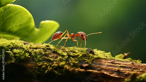Ants help biting green leaf to build nest - animal behavior , Generate AI © VinaAmeliaGRPHIC