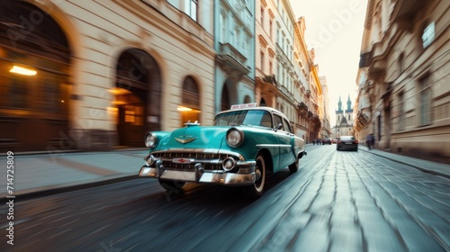 Vintage car in the street of Prague. Czech Republic in Europe. © Joyce