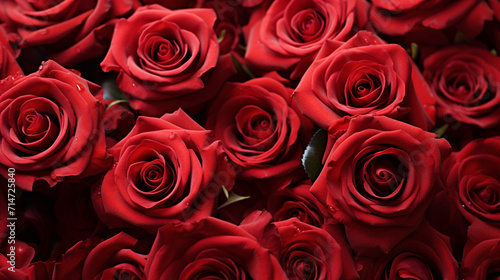 Background of bright red roses close-up.Generate AI