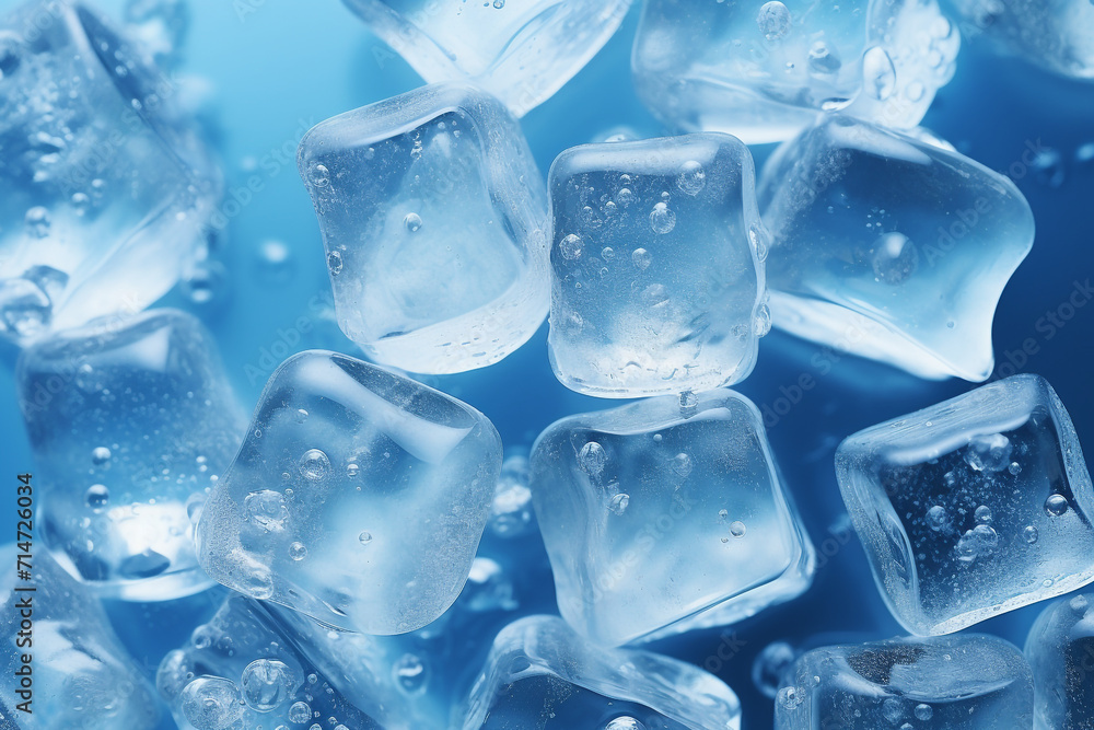 Ice Cubes Photography Illustration Blue Background Water Beads Ice Cubes Photography Illustration Blue Background Water Beads