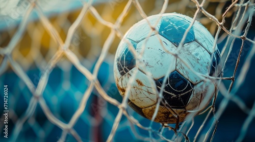 soccer ball in the net, selective focus 