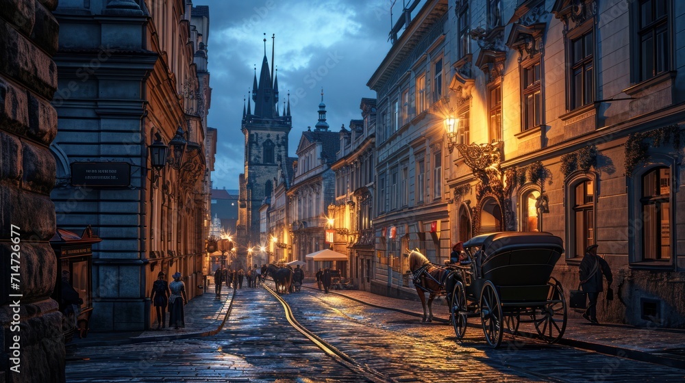 Fototapeta premium Historical street view of Prague City in medieval times. Czech Republic in Europe.