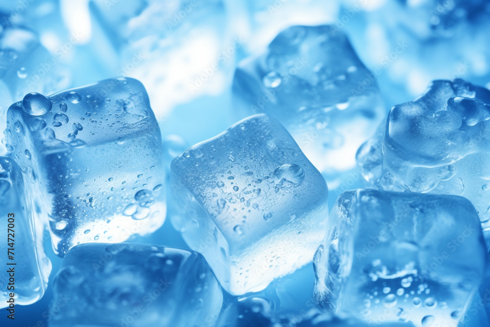 Ice Cubes Photography Illustration Blue Background Water Beads Ice Cubes Photography Illustration Blue Background Water Beads