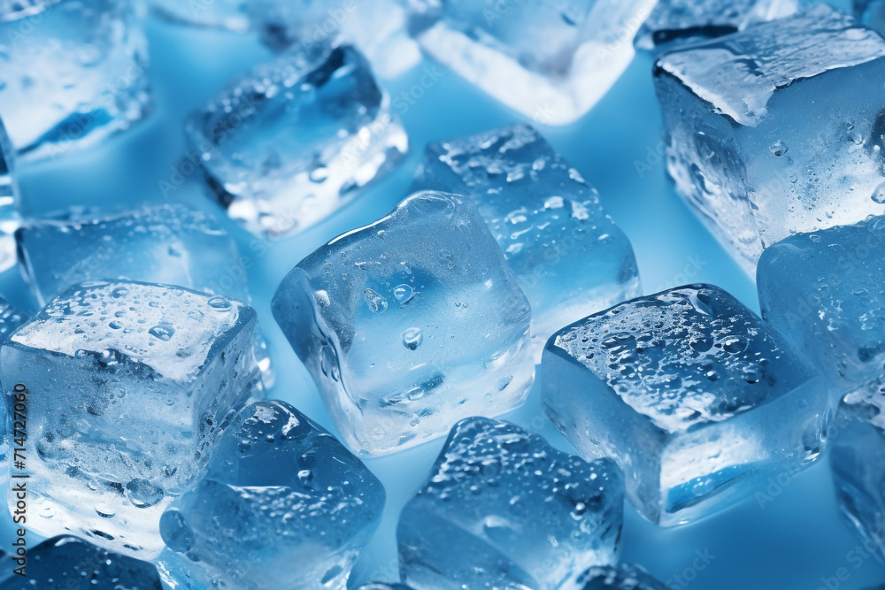 Ice Cubes Photography Illustration Blue Background Water Beads Ice Cubes Photography Illustration Blue Background Water Beads