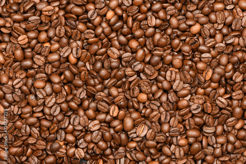 Roasted coffee beans background top view