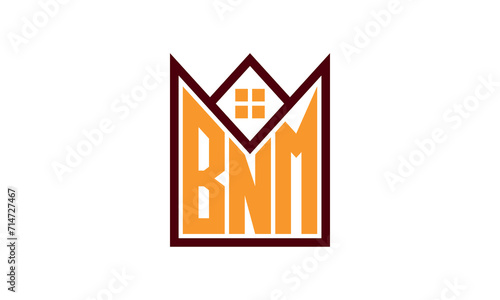 BNM initial letter real estate builders logo design vector. construction ,housing, home marker, property, building, apartment, flat, compartment, business, corporate, house rent, rental, commercial photo