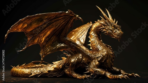 Golden dragon 3D rendering with details. © Joyce