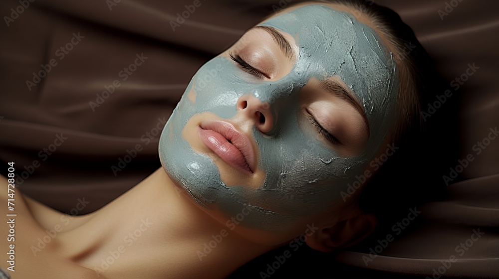 Beautiful woman with eyes closed and applying a facial mask for perfect skin care and nourishment Beautiful woman with eyes closed and applying a facial mask for perfect skin care and nourishment
