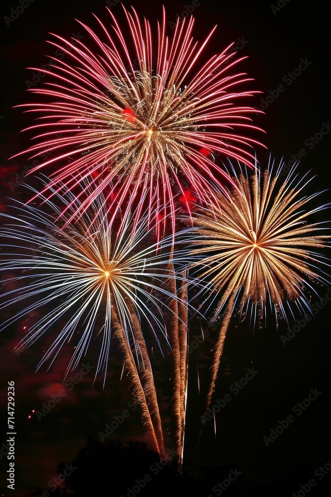 Beautiful fireworks show to celebrate Chinese lunar new year. Abstract over black background.