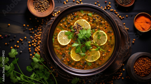 A bowl of comforting and flavorful lentil soup, a staple dish for breaking the fast during Ramadan