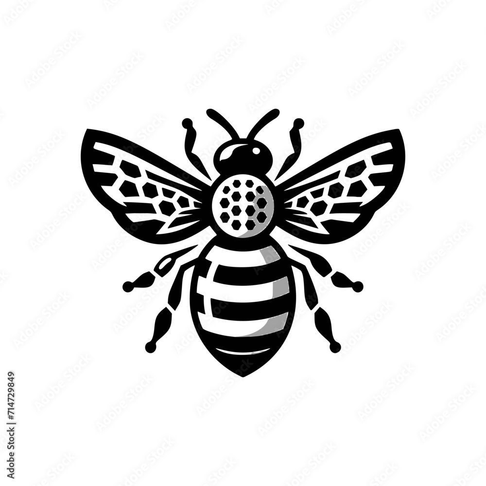 Obraz premium Professional black and white bee logo, suitable for a variety of industries. Minimalistic aesthetic, isolated on a white background. Silhouette icon of a wasp. simple logo of a honeybee.