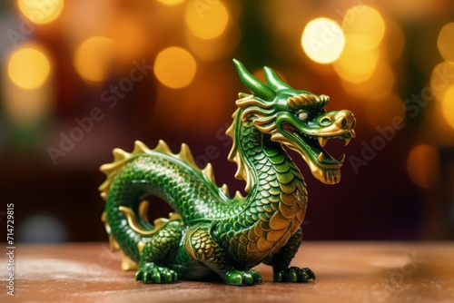 Traditional chinese green dragon blur background. New asian decoration poster card. Generate Ai © nsit0108